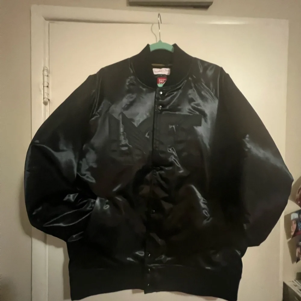 Mitchell & Ness Black Satin Logo Bomber Jacket